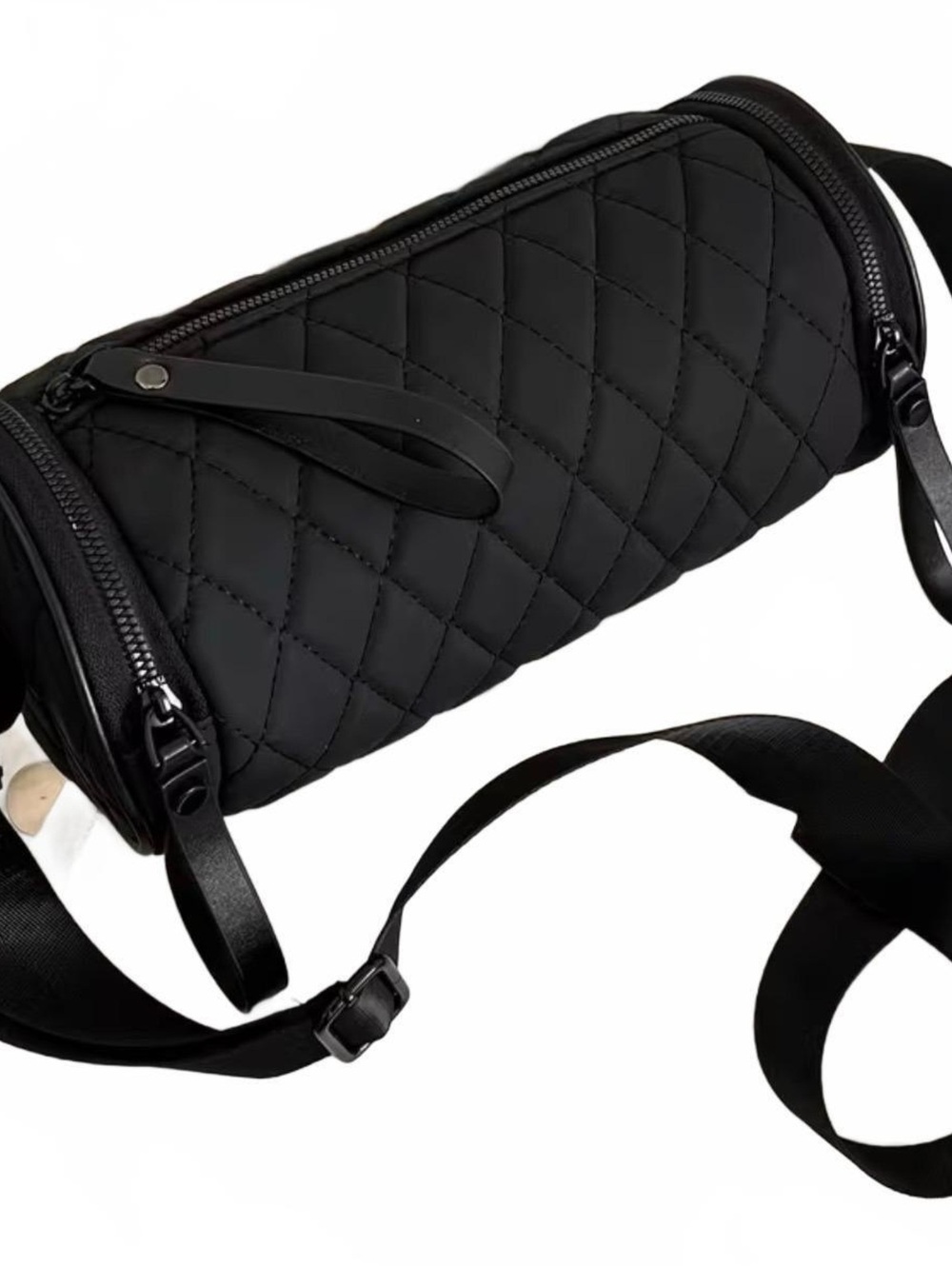 New -Sleek & Stylish -Black Quilted Cylinder Bag